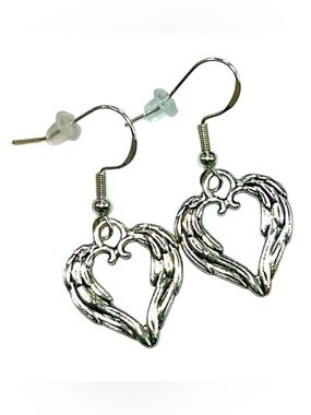 Handmade Sterling Silver Angel Wing Heart Earrings!